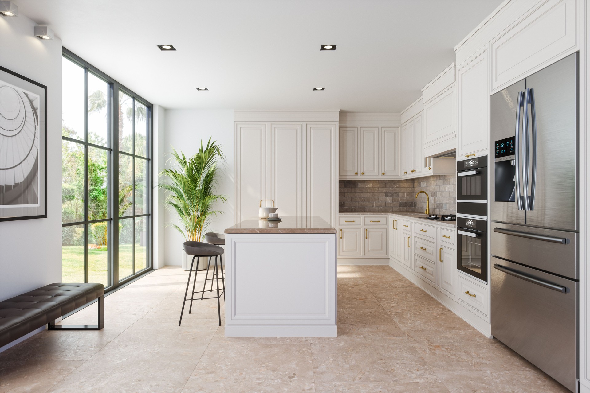 kitchen with turreted island bench